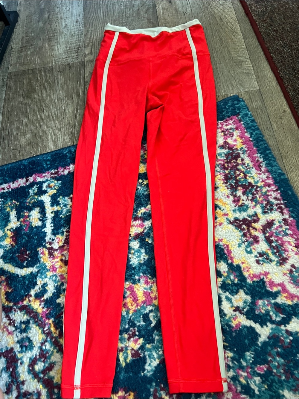 Athleta red striped leggings xxs